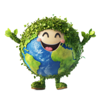 Cheerful Eco-Friendly Earth Character With Smiling Face and Lush Foliage png