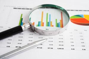 Magnifying glass on charts graphs paper. Financial development, Banking Account, Statistic, Investment photo