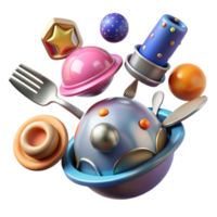 impressive abstract Space Food Utensils Floating Transparent Background professional png