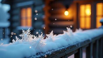 Macro Snowflakes on Frosty Winter Background photo
