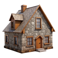 serene modern Stone Farmhouse Isolated on Transparent Background Front View high resolution png