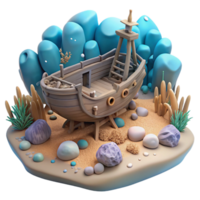 elegant rustic Underwater Shipwreck Scene with Transparent Background high resolution png