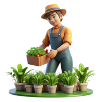 serene artistic Urban Farm Worker Tending to Plants Isolated Transparent Background exclusive png