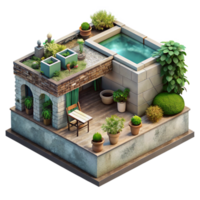 serene abstract Urban Garden Rooftop View Cutout on Transparent Background premium png