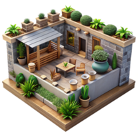 serene minimalist Urban Garden Rooftop View Cutout on Transparent Background high quality png