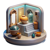extraordinary vintage Virtual Museum Exhibit with Artifacts Transparent Background high resolution png