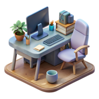 beautiful minimalist Virtual Office Space with Desk and Computer Transparent Background detailed png