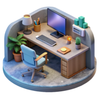 elegant artistic Virtual Office Space with Desk and Computer Transparent Background detailed png