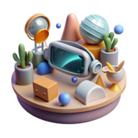 serene artistic Virtual Reality Environment with Interactive Objects Transparent Background premium png