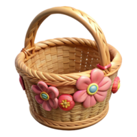 impressive artistic Wicker Basket Cutout with Floral Design detailed png