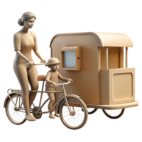 serene minimalist Woman Cyclist with Child in Trailer Silhouette Cutout high resolution png