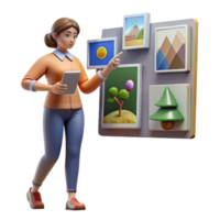 beautiful contemporary Woman Exploring Virtual Art Gallery Isolated Element authentic png