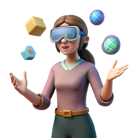 impressive rustic Woman Interacting with Virtual Objects Isolated Element premium png