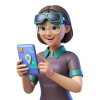 wonderful creative Woman Using Ar App on Smartphone Transparent Background professional png