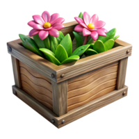 dramatic rustic Wooden Planter Box with Flowers Isolated exclusive png