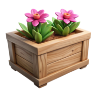 magnificent artistic Wooden Planter Box with Flowers Isolated high resolution png