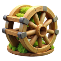 impressive rustic Wooden Water Wheel with Moss Cutout on Transparent Background original png