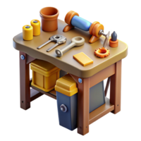 elegant rustic Work Bench with Tools Top View Isolated genuine png