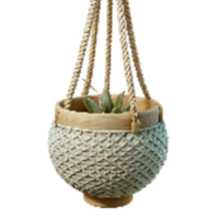 dramatic artistic Woven Hanging Planter Macrame Design Transparent Background premium png