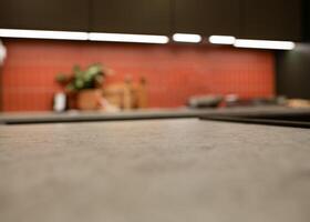 Close up of kitchen countertop with blurred background, shallow depth of field photo