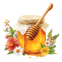 Honey jar with flowers transparent background png