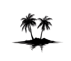 Silhouette of palm trees on a small island. png