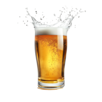 Close up of a beer splash in a glass. Cold, crisp, and refreshing. png