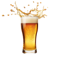 Close up of beer splashing in a pint glass. png