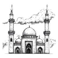 Hand drawn sketch of a mosque with smoke pollution. png