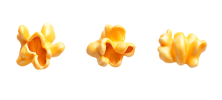 Three delicious popcorn kernels, isolated on black background png