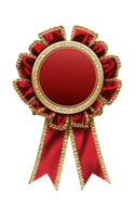 Blank red award rosette with gold trim. Perfect for adding your own text or design. png