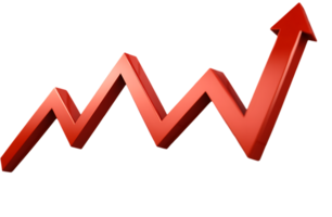 3D rendered red arrow pointing up, symbolizing growth, success, and progress. png
