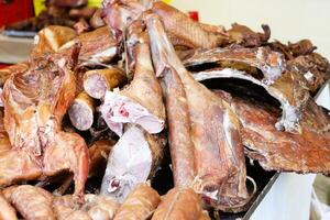 A Wide Array of Dried and Cured Meats Beautifully Displayed in the Local Market Setting photo