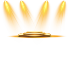 Bright Golden podium with Spotlight. Scene. Stage. Podium. Light Effects. Glow light effect. Glowing lamp. . Illustration number 1 png