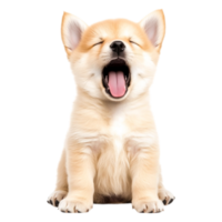 Cute and Playful Corgi Puppy with Yawning Expression on png