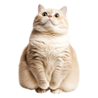 Plump Cat Sitting Upright with Big Eyes and Soft Fur in a Clean Background png