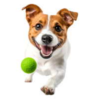 Playful Dog Running with Green Ball in Bright Sunny Environment png