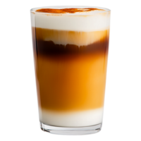 Refreshing Layered Coffee Beverage with Cream and Caramel Swirls png