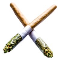 closeup of Crossed Hand-Rolled Cigarettes with Cannabis Focused on Joint png