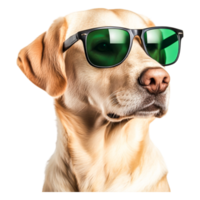 Cool Labrador Retriever Wearing Green Sunglasses with Playful Expression png