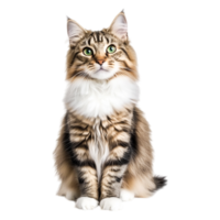 Majestic Long-Haired Cat with Striking Green Eyes Sitting Gracefully png