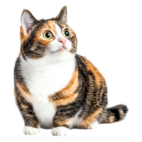 Curious Calico Cat with Distinctive Coat Sitting png