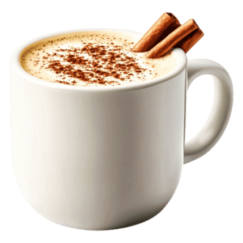 warm Zimt Kaffee trinken im Weiß Becher mit Schaum und Gewürze oben Aussicht png