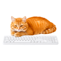 Orange Cat Relaxing on White Computer Keyboard with Calm Expression png