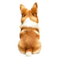 Cute Corgi Dog Sitting with Back to Camera Showing Fluffy Tail and Ears png