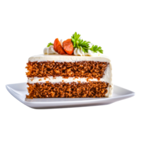 Moist and Delicious Carrot Cake Slice with Cream Cheese Frosting and Garnish png