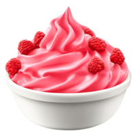 Creamy Raspberry Frozen Yogurt in a White Bowl with Fresh Raspberries png