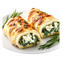 Delicious Spinach and Cheese Stuffed Pastry Rolls with Crispy Golden Crust png