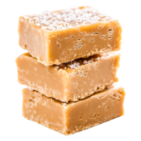 Creamy Salted Caramel Fudge Stacked on Each Other with Sea Salt Sprinkles png