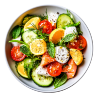 Fresh Colorful Salad with Tomatoes, Cucumbers, and Herbs in a Bowl png